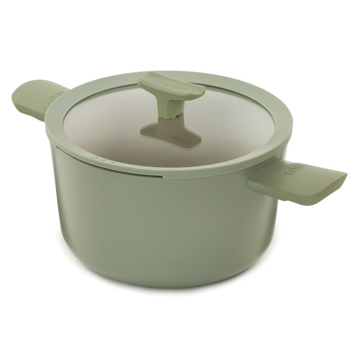 Image 1 of BergHOFF Balance Non-stick Ceramic Stockpot 10", 4.6qt. With Glass Lid, Recycled Aluminum, Sage