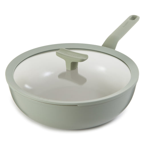 Image 1 of BergHOFF Balance Non-stick Ceramic Wok Pan 11", 4.4qt. With Glass Lid, Recycled Aluminum, Sage