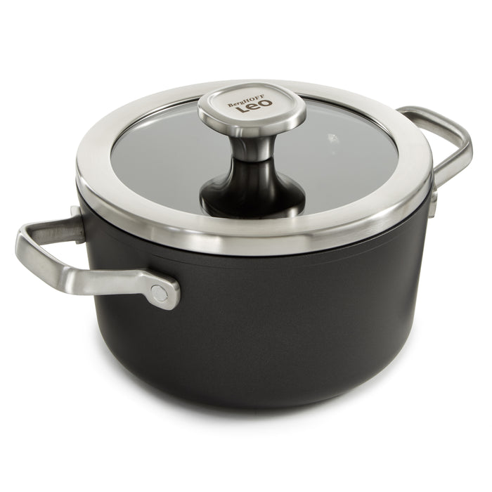 Image 1 of BergHOFF Graphite Non-stick Ceramic Stockpot 8", 3.3qt. With Glass Lid, Sustainable Recycled Material