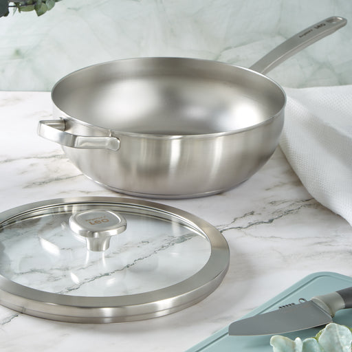 Image 2 of BergHOFF Graphite Recycled 18/10 Stainless Steel Wok Pan 11", 5.2qt. With Glass Lid