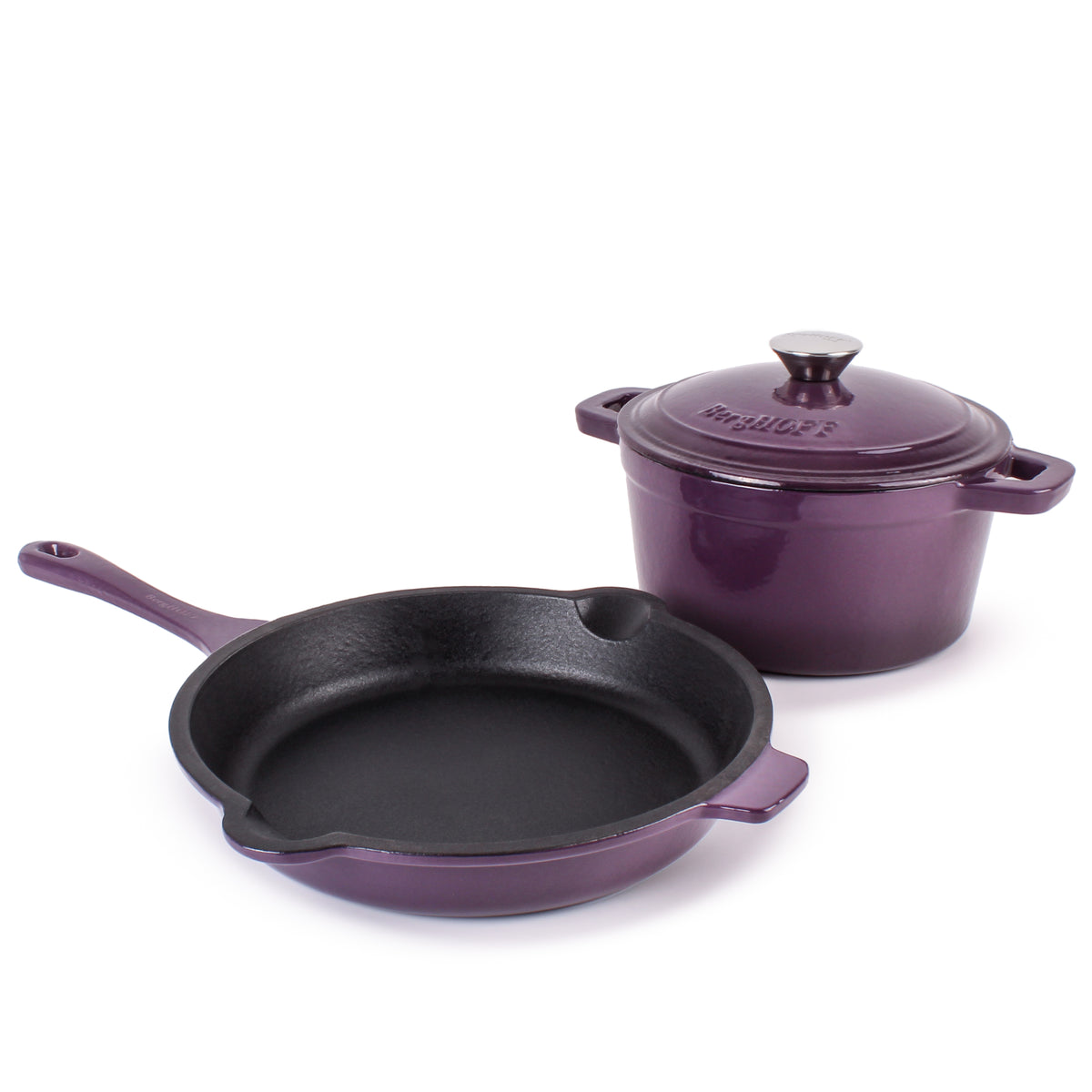 Magenta Enameled Cast Iron Frying Pan with Dual Handles Exporter China