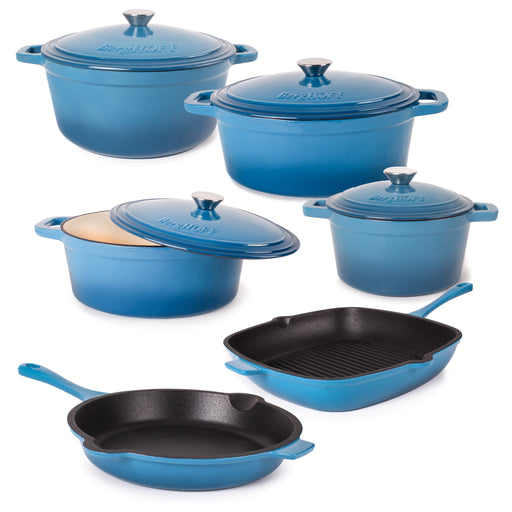 BergHOFF Neo Cast Iron 3Pc Cookware Set, 3Qt Covered Dutch Oven & 10 Fry  Pan, Blue 