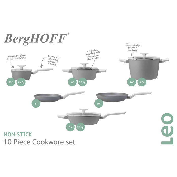 BergHOFF Leo Deluxe 10Pc Non-Stick Cookware Set, Gray
