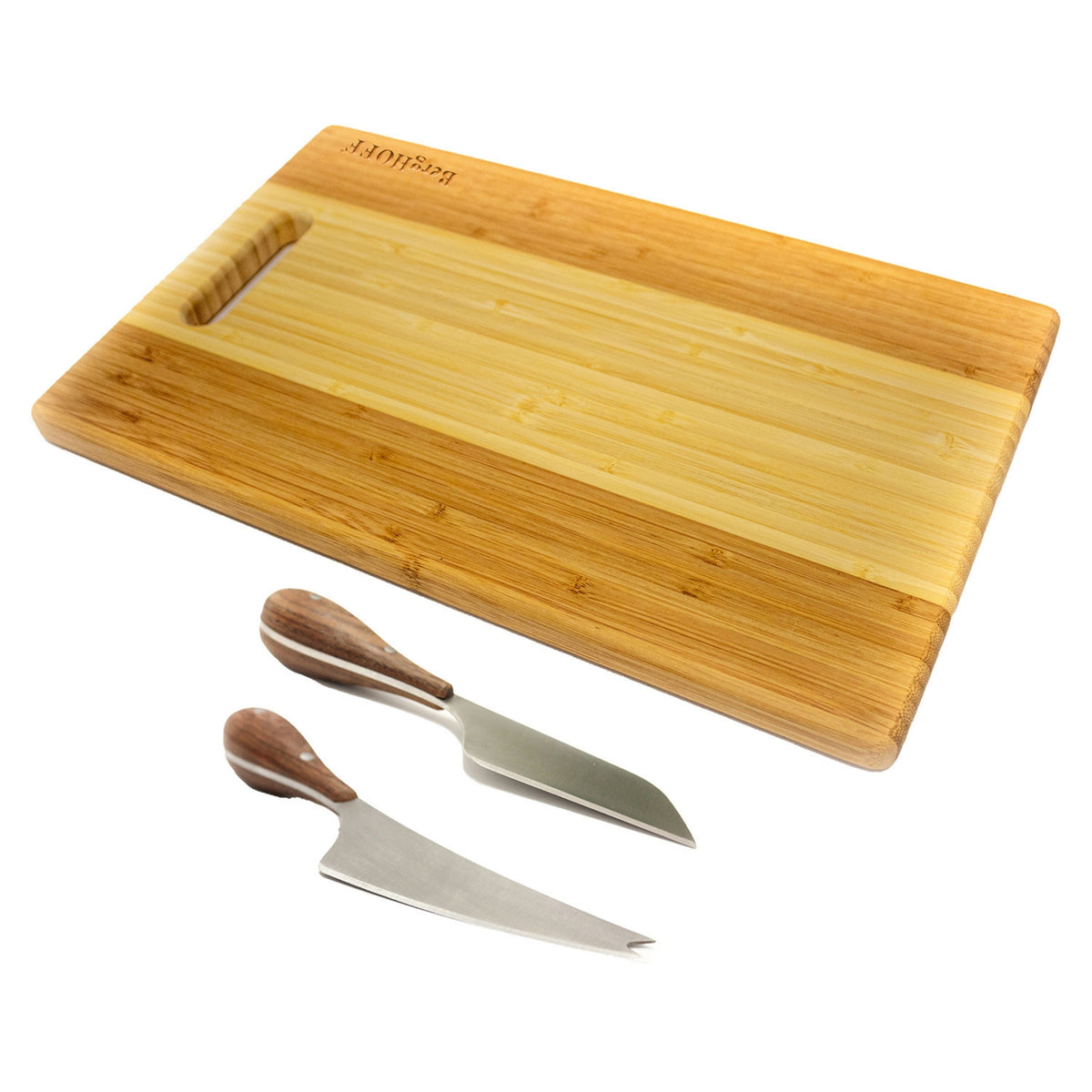 Bamboo Cheese Cutting Board Stainless Steel Cleaver Chef Set