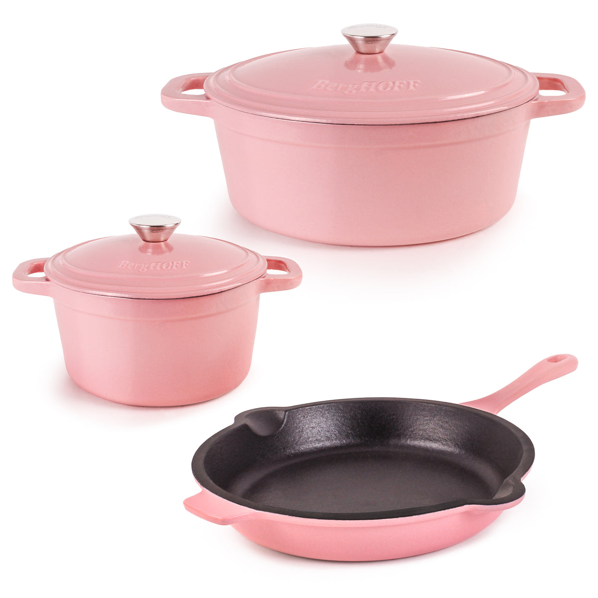 BergHOFF International Neo 4 Piece Cast Iron Round Dutch Oven with Lid, Pink