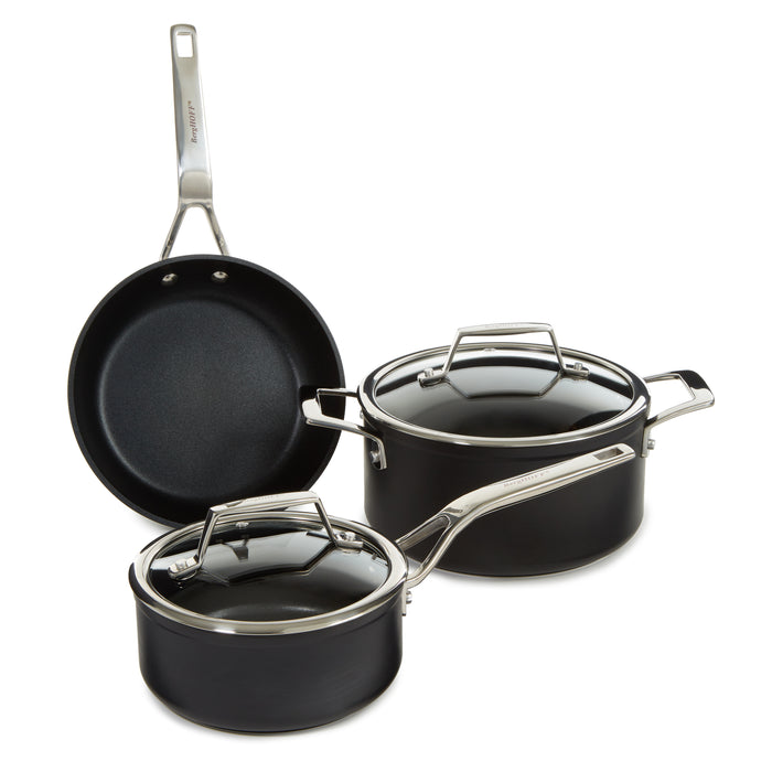 BergHOFF Essentials 5pc Non-Stick Hard Anodized Cookware Starter Set with Glass Lid, Black