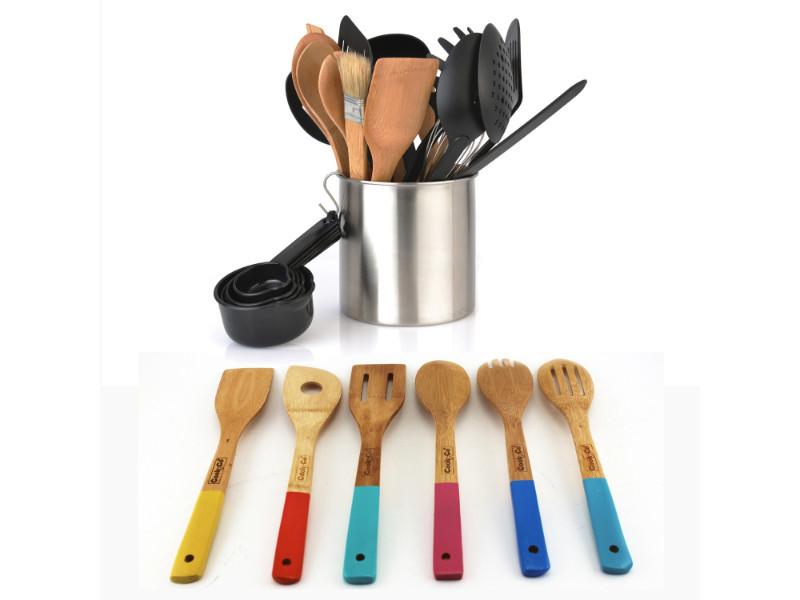 Set of Nylon Cooking Utensils - Slotted Spoon/Solid Spoon/Slotted  Spatula/Solid Spatula/Ladle/Pasta Fork - 11.75 to 12.5